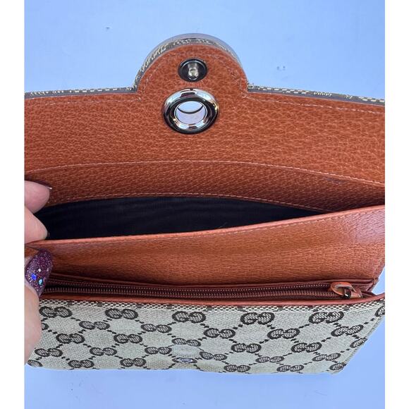 Gucci Eclipse Continental GG Monogram Brown Canvas Leather Trim Trifold Wallet - Picture 6 of 14